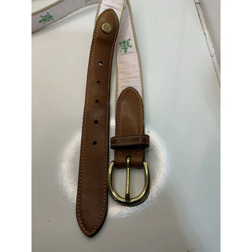 Brooks Brothers Turtle Canvas Leather Belt USA M 32-36